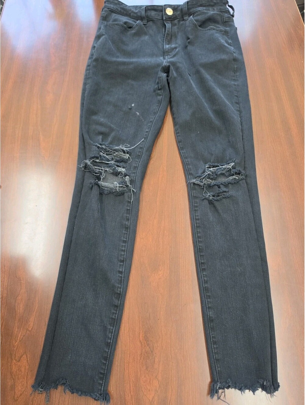 American Eagle 360 Super Stretch Black Distressed Skinny Jeans Size 10 Long